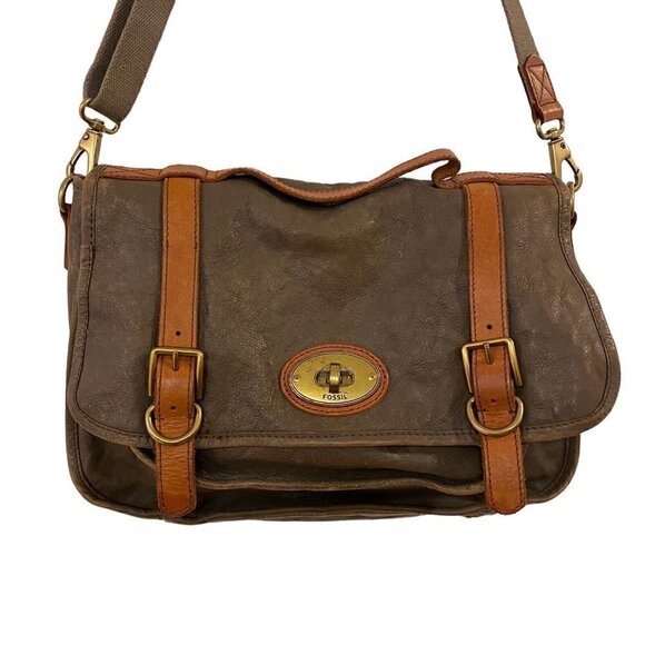 Fossil Vintage Reissue #54 Messenger Bag Crossbody Gray Brown Leather - Picture 2 of 10